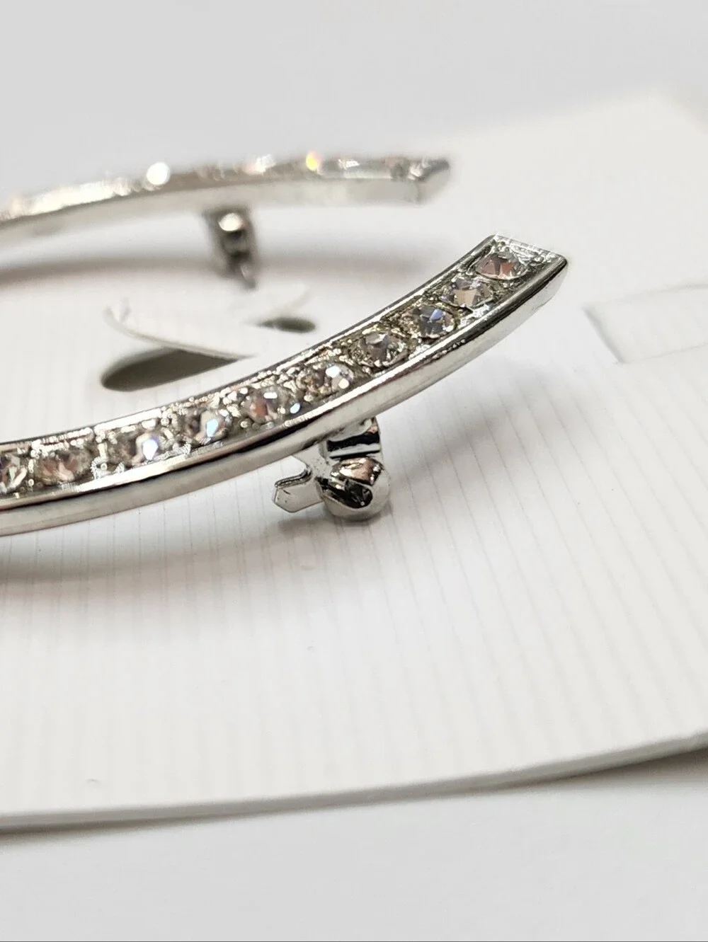 Vintage Rhinestone Silver Tone Horseshoe Brooch New On Card 2